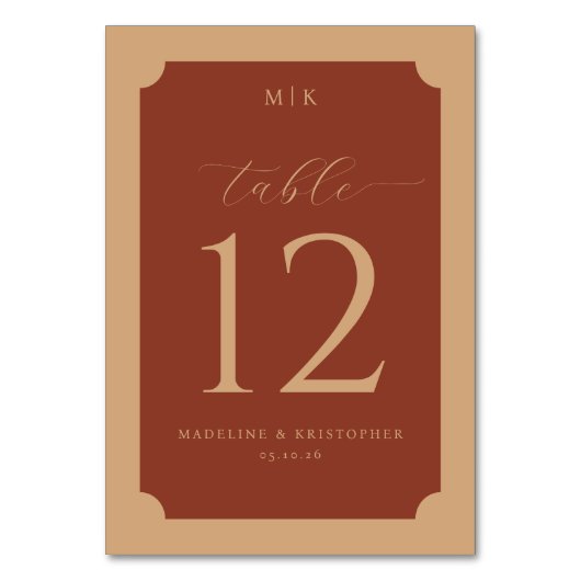 Sophisticated Rust Table Number Tischnummer (Vorderseite)