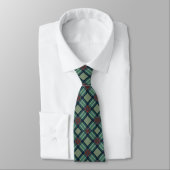 Sophisticated Sage Green and Navy Geometric Plaid  Krawatte (Gebunden)
