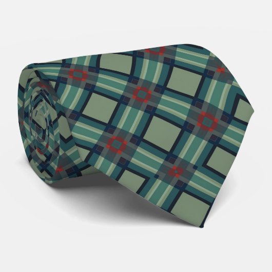 Sophisticated Sage Green and Navy Geometric Plaid  Krawatte (Gerollt)