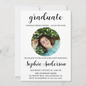 Sophisticated Script Graduation Party with Photo Einladung (Vorderseite)