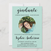 Sophisticated Script Graduation Party with Photo Einladung (Vorderseite)