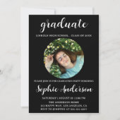 Sophisticated Script Graduation Party with Photo Einladung (Vorderseite)