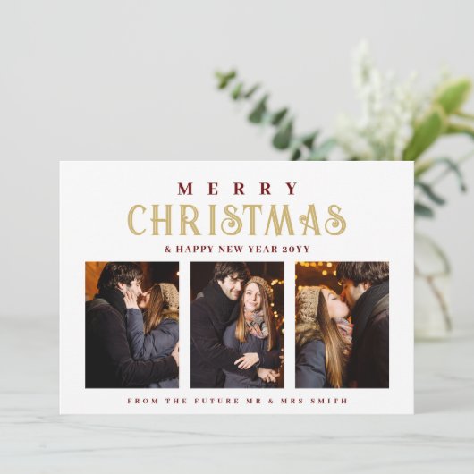 Sophisticated Simple Classic Calligraphy 3 Photos Save The Date (Stehend Vorderseite)