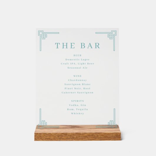 Sophisticated Teal Geometric Bar Menu Acrylschild (Vorderseite)