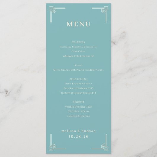Sophisticated Teal Geometric Menu Menükarte (Vorderseite)
