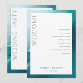 Sophisticated Teal Watercolor Ceremony Schedule Programm (Vorne/Hinten)