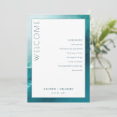 Sophisticated Teal Watercolor Ceremony Schedule Programm (Stehend Vorderseite)