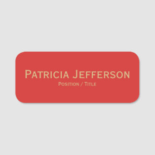 Sophisticated Tomato Red Gold Minimalist Namensschild