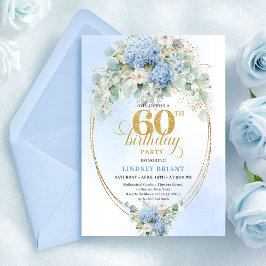 Sophisticated Watercolor Blue Floral 60th Birthday Einladung