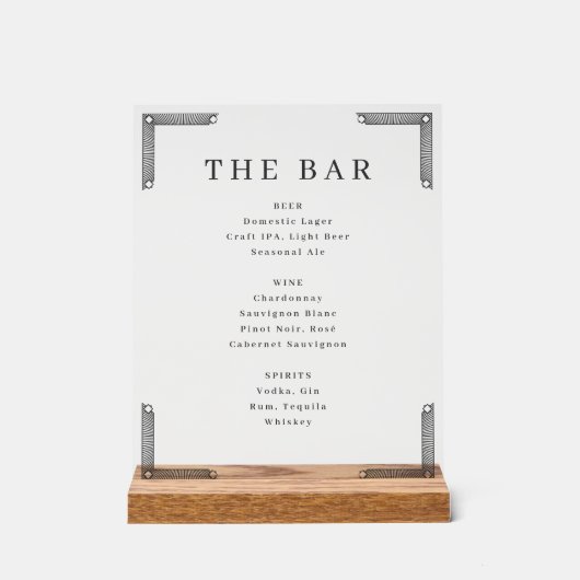 Sophisticated White Serif Bar Menu Acrylschild (Vorderseite)