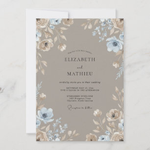 Sophisticated Wildflower-Taupe-Hochzeit Einladung