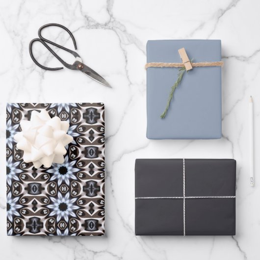 Sophistication Blaues Textil Geschenkpapier Set (Vorderseite)