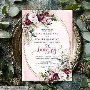 Sophisticierte Boho Merlot Gold Salbei Florale Hoc Einladung