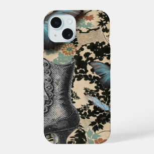 Sophisticierte Vintage-Paris-Spitzen-Schmetterling iPhone 15 Hülle
