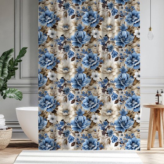 Sophistischer Duschvorhang mit blauem Elfenbein-Bl