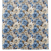 Sophistischer Duschvorhang mit blauem Elfenbein-Bl (Vorderseite)