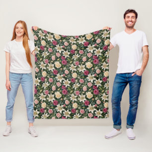 Sophistischer Rosen-Lilien-Grün-Bouquet Fleecedecke