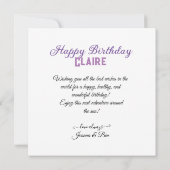 SOPHISTIZIERTE LILA IRIS THEMED GEBURTSTAGSKAKE KARTE (Rückseite)