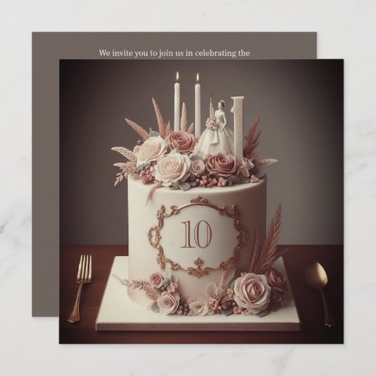 SOPHISTIZIERTER EDITABLE WEDING JAHRESCAKE EINLADUNG (Vorne/Hinten)