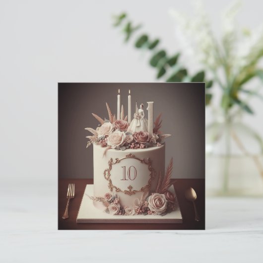 SOPHISTIZIERTER EDITABLE WEDING JAHRESCAKE EINLADUNG (Stehend Vorderseite)