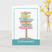 Sophomore Zurück zu Viel Glück-Signalen der Schule Karte (Gelbe Blume)