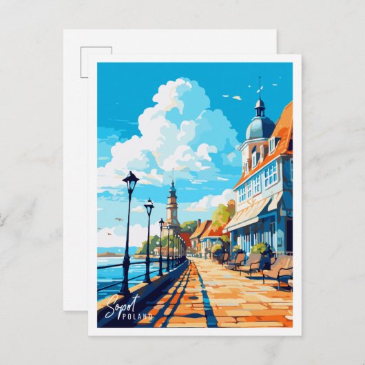 Sopot Poland Vintage Reise Illustration Postkarte (Vorne/Hinten)