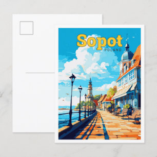Sopot Polen Vintage Illustration Postkarte