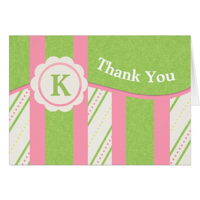 Sorbet Stripes and Dots Monogram Note Card (Vorderseite (Horizontal))