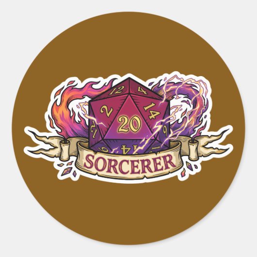 Sorcerer D20 Class Crest Sticker - Funny D&D Sorce (Vorderseite)