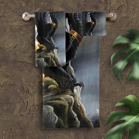 Sorceres Black Dragon Fantasy White Badhandtuch Set