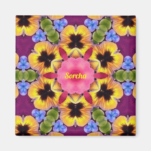 SORCHA ~ Abstrakte Pansy ~ Rosa Blau Lila Gelb Magnet (Vorne)