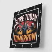 Sore Today Strong Tomorrow Barbell Quadratische Wanduhr (Winkel)