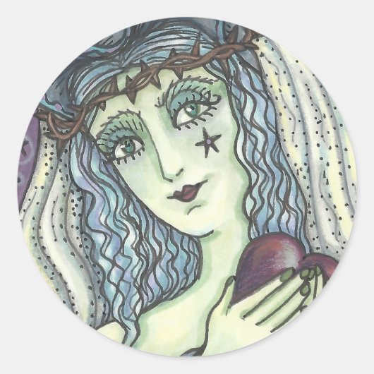 SORGE, GOTH WITCH HERZSTÖRUNGEN RUNDGESCHOSS RUNDER AUFKLEBER (Vorderseite)