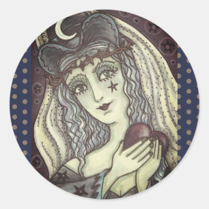 SORGE, GOTH WITCH HERZSTÖRUNGEN RUNDGESCHOSS RUNDER AUFKLEBER