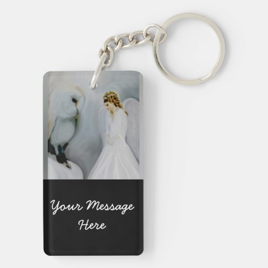 Sorgfalt-Schutzengel und weiße Eule Schlüsselanhänger (Rückseite)