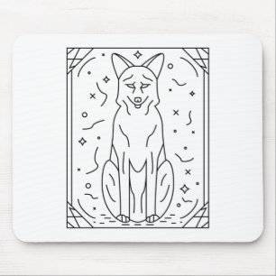 Sorgfältige Kanine mit geometrischem Rahmen und sy Mousepad