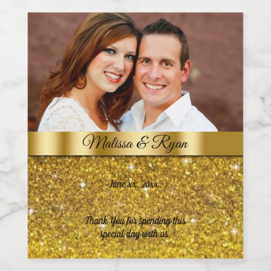 Sorgfältiges Hochzeitsweinetikett, Gold Glitzer, S Weinetikett (Einzelnes Label)