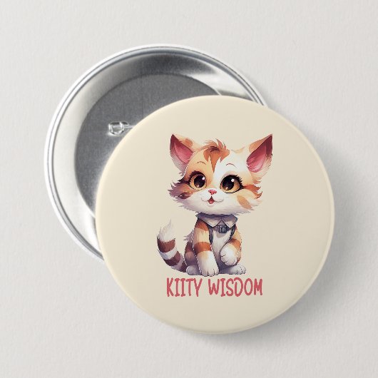 Sorglose Katze Attitude - Spielerisches Felsdesign Button (Vorne & Hinten)