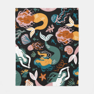 Sorglose Meerjungfrauen Muscheln Vintage-Design Fleecedecke