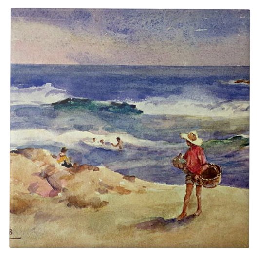 Sorolla - Junge auf dem Sand Fliese (Vorderseite)