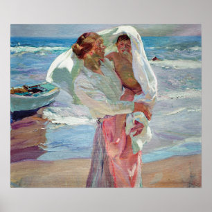 Sorolla - Nach dem Baden Frau und Kind Poster