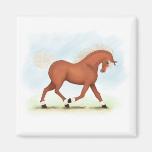 Sorrel Pferd mit Blaze & Socken Reittier Magnet