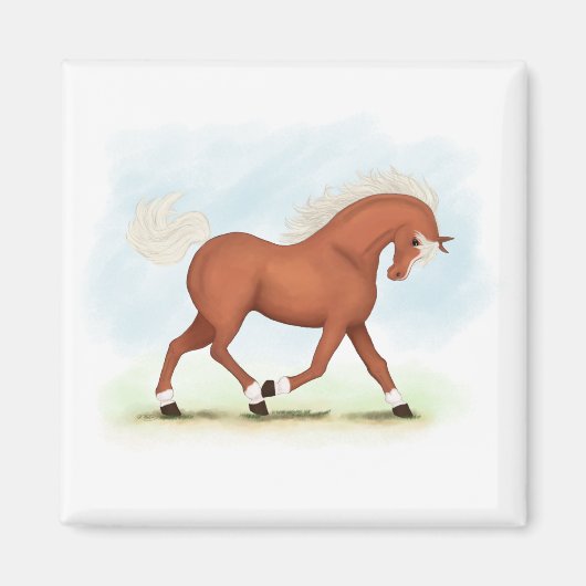 Sorrel Pferd mit Blaze & Socken Reittier Magnet (Vorne)