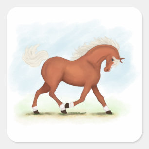 Sorrel Pferd mit Blaze & Socken Reittier Quadratischer Aufkleber