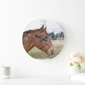 Sorrel Pferde Portrait Equine Art Illustration Große Wanduhr (Zuhause)