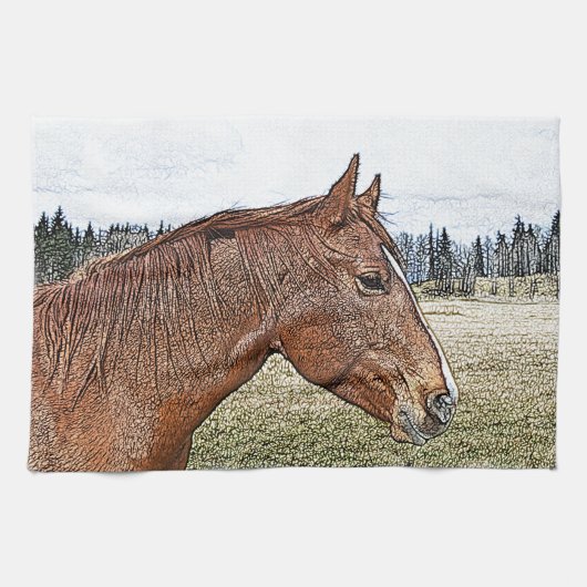 Sorrel Pferde Portrait Equine Art Illustration Handtuch (Horizontal)