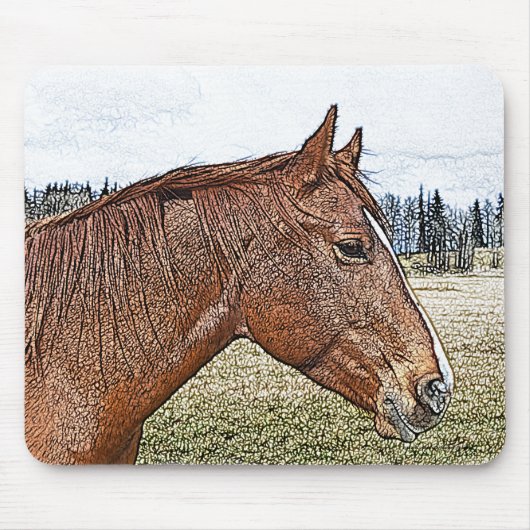 Sorrel Pferde Portrait Equine Art Illustration Mousepad (Vorne)