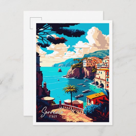 Sorrento Italien Art Vintage Reise Illustration Postkarte (Vorne/Hinten)
