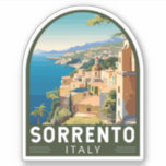 Sorrento Italien Reisen Kunst Vintag Aufkleber<br><div class="desc">Sorrento Retrovektor Vektor-Reise-Design. Auf den Klippen,  die die Stadt von ihren belebten Häfen trennen,  liegt das Hotel,  bekannt für die beeindruckende Aussicht auf das Wasser und die Piazza Tasso,  einen von Cafés gesäumten Platz.</div>