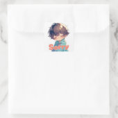 Sorry Anime Boy Sad Face Quadratischer Aufkleber (Tasche)